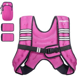 imagePACEARTH Weighted Vest4lb6lb10lb12lb16lb20lb25lb30lb Weight Vest with Reflective Stripe Body Weight Vests Adjustable for Men Women Workout Strength Training Running Walking JoggingPink